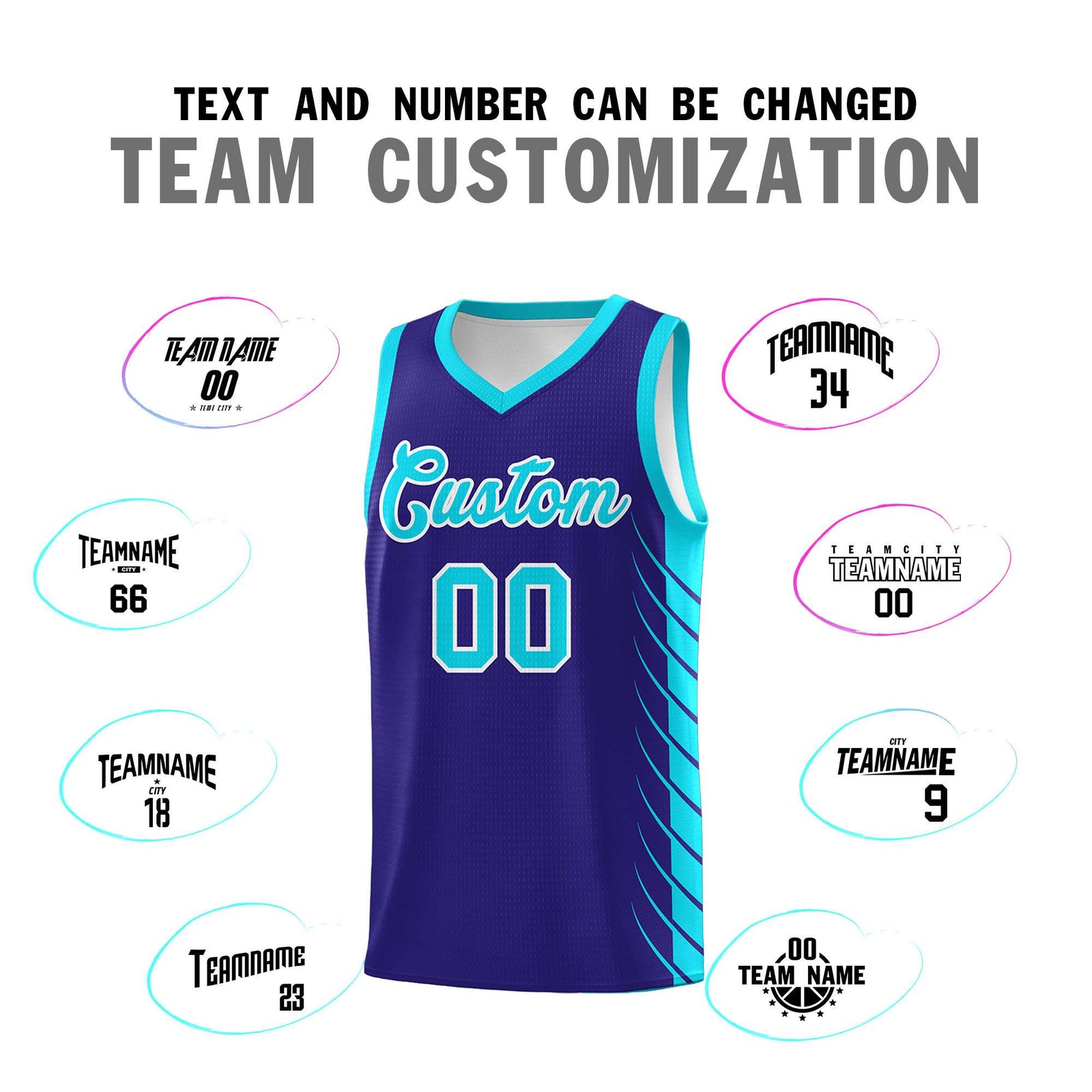 Custom Royal Sky Blue Personalized Side Symmetrical Line Pattern Sports Uniform Basketball Jersey| KXKSHOP