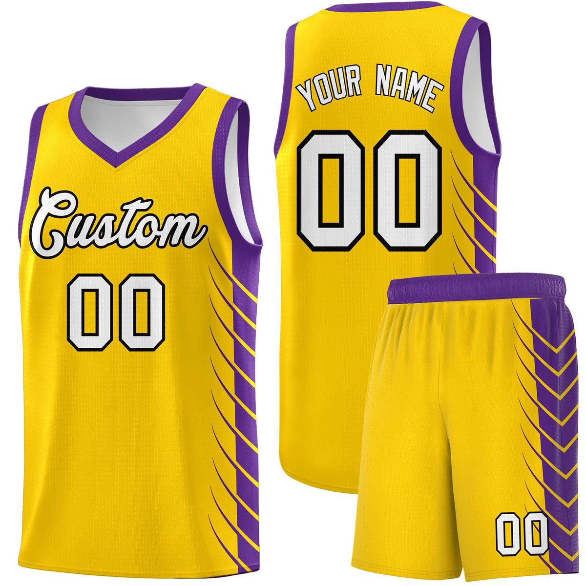 Custom Gold Purple Personalized Side Symmetrical Line Pattern Sports Uniform Basketball Jersey| KXKSHOP