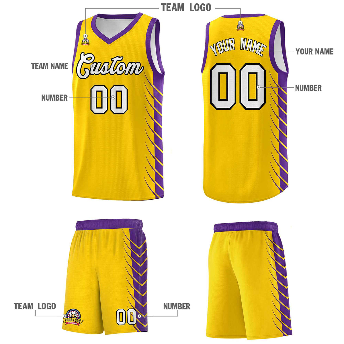 Custom Gold Purple Personalized Side Symmetrical Line Pattern Sports Uniform Basketball Jersey| KXKSHOP