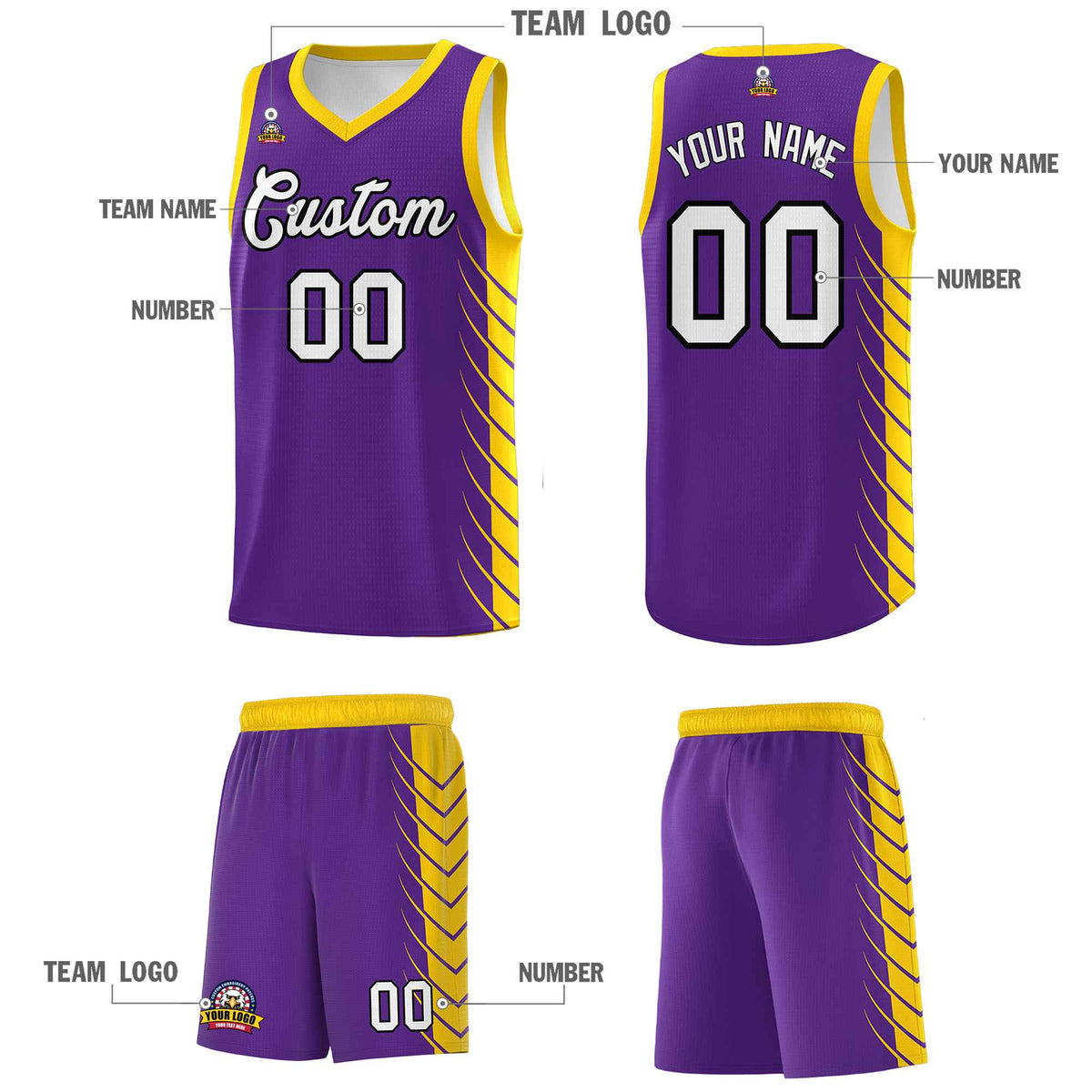 Custom Purple Gold Personalized Side Symmetrical Line Pattern Sports Uniform Basketball Jersey| KXKSHOP