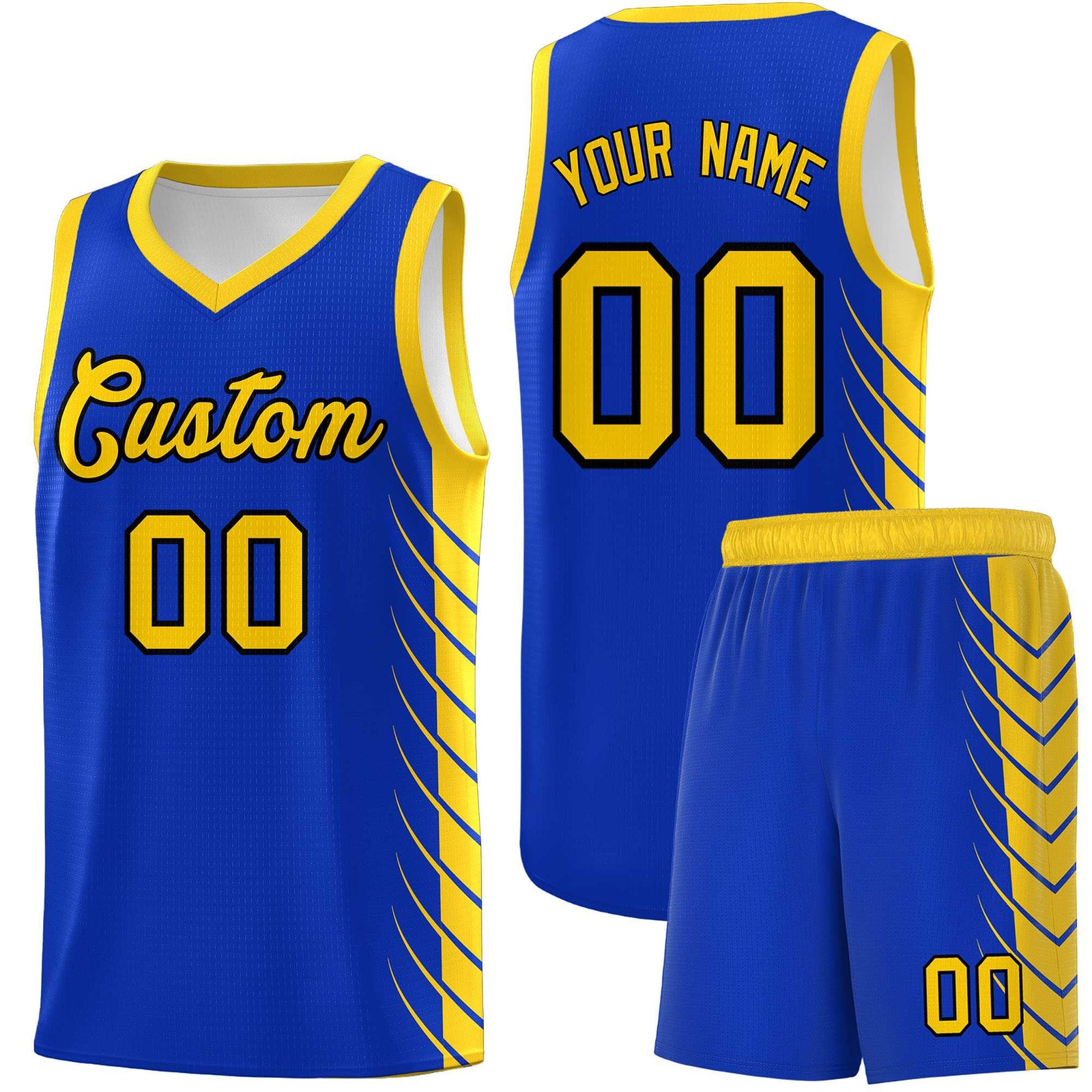 Custom Royal Gold Personalized Side Symmetrical Line Pattern Sports Uniform Basketball Jersey| KXKSHOP
