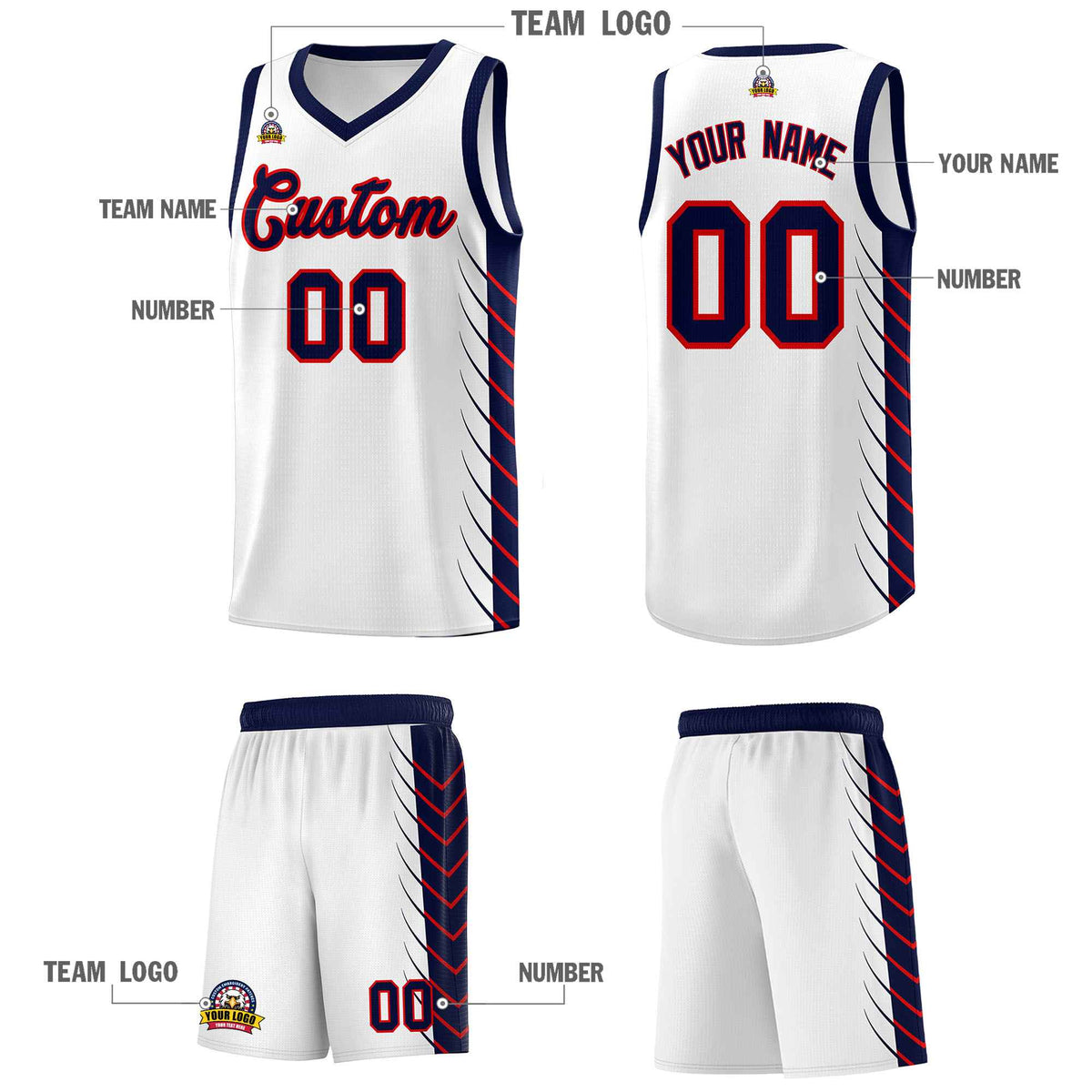 Custom White Navy Personalized Side Symmetrical Line Pattern Sports Uniform Basketball Jersey| KXKSHOP