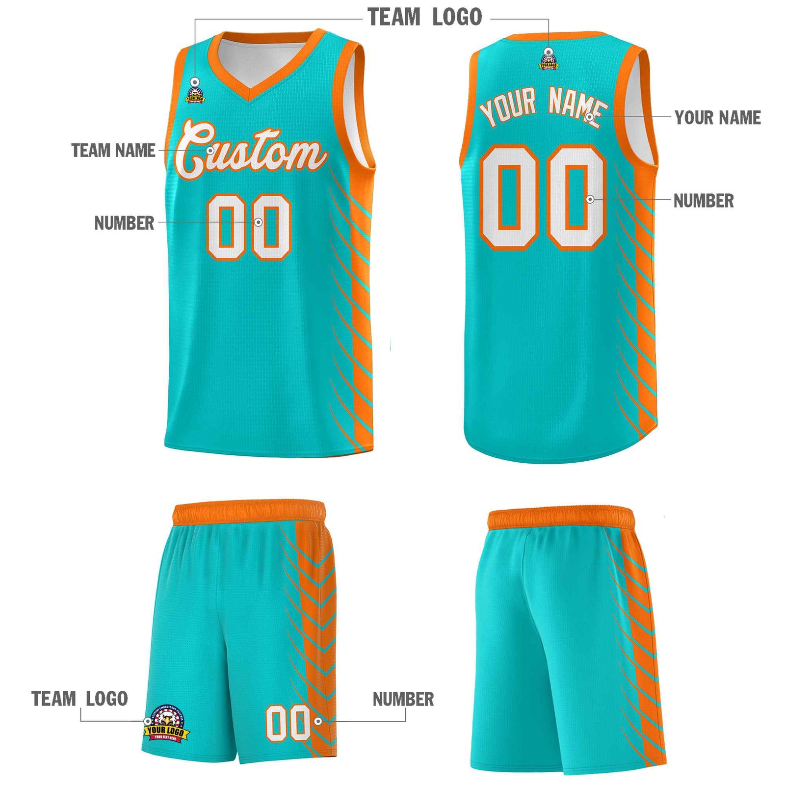 Custom Aqua Orange Personalized Side Symmetrical Line Pattern Sports Uniform Basketball Jersey| KXKSHOP