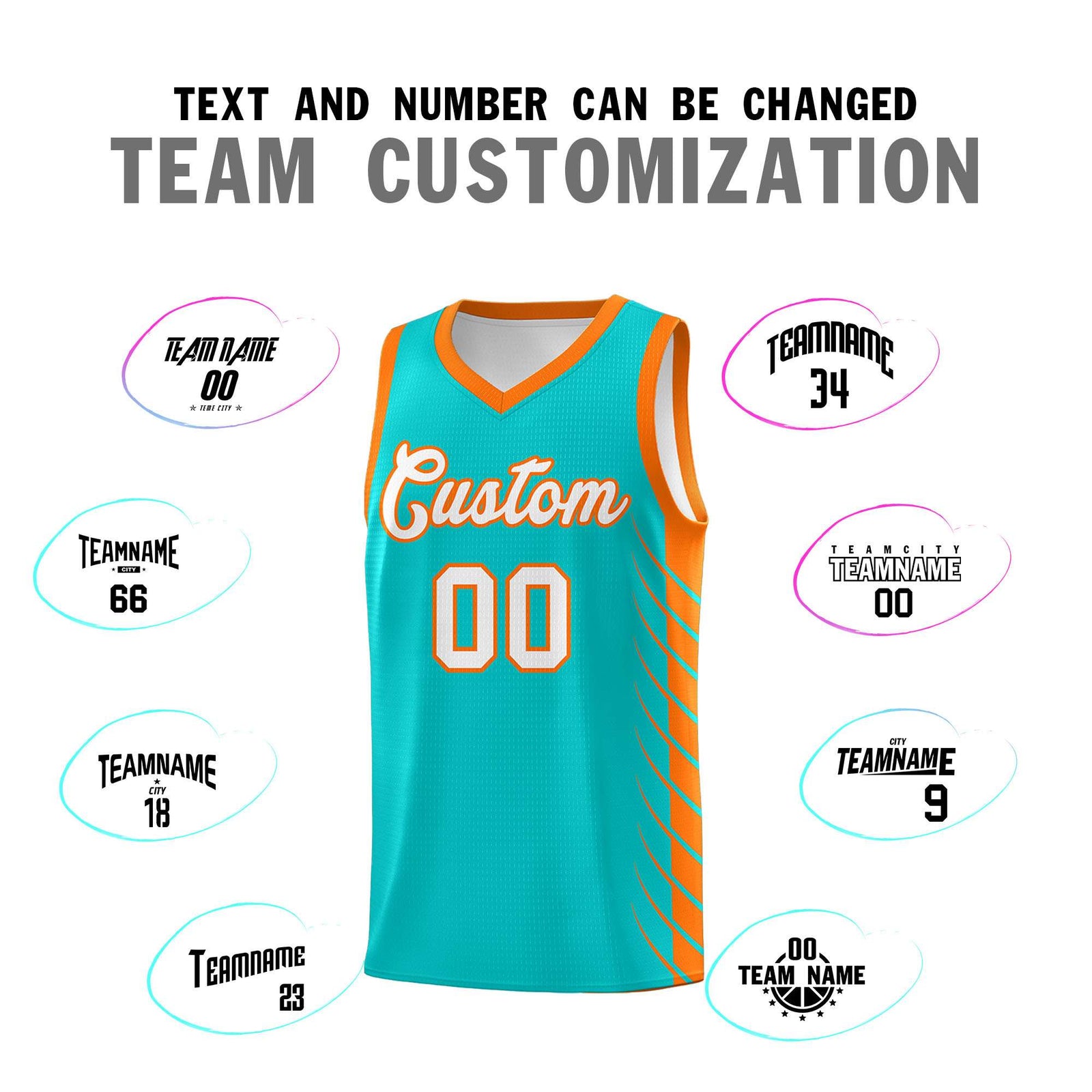 Custom Aqua Orange Personalized Side Symmetrical Line Pattern Sports Uniform Basketball Jersey| KXKSHOP