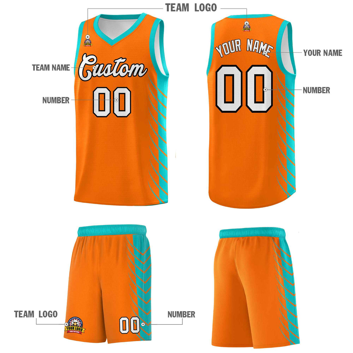 Custom Orange Aqua Personalized Side Symmetrical Line Pattern Sports Uniform Basketball Jersey| KXKSHOP