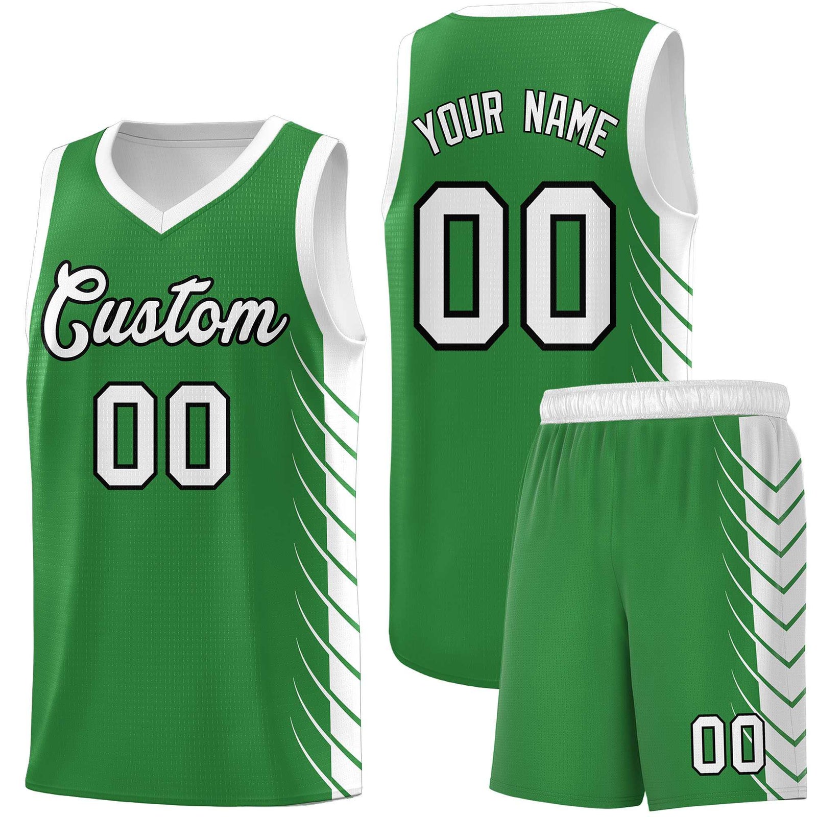 Custom Kelly Green White Personalized Side Symmetrical Line Pattern Sports Uniform Basketball Jersey| KXKSHOP