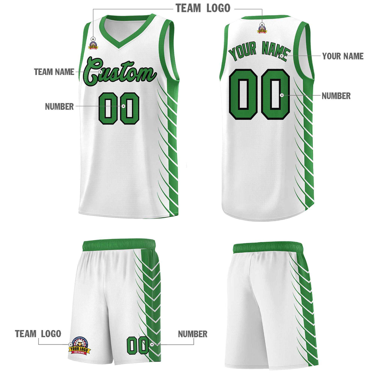 Custom White Kelly Green Personalized Side Symmetrical Line Pattern Sports Uniform Basketball Jersey| KXKSHOP