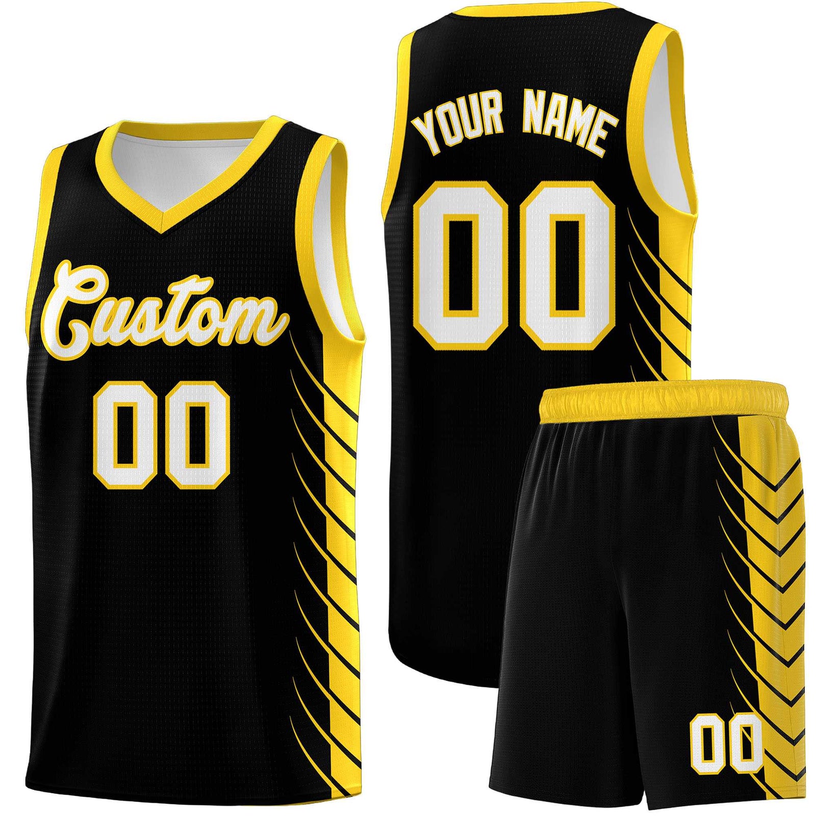 Custom Black Gold Personalized Side Symmetrical Line Pattern Sports Uniform Basketball Jersey| KXKSHOP