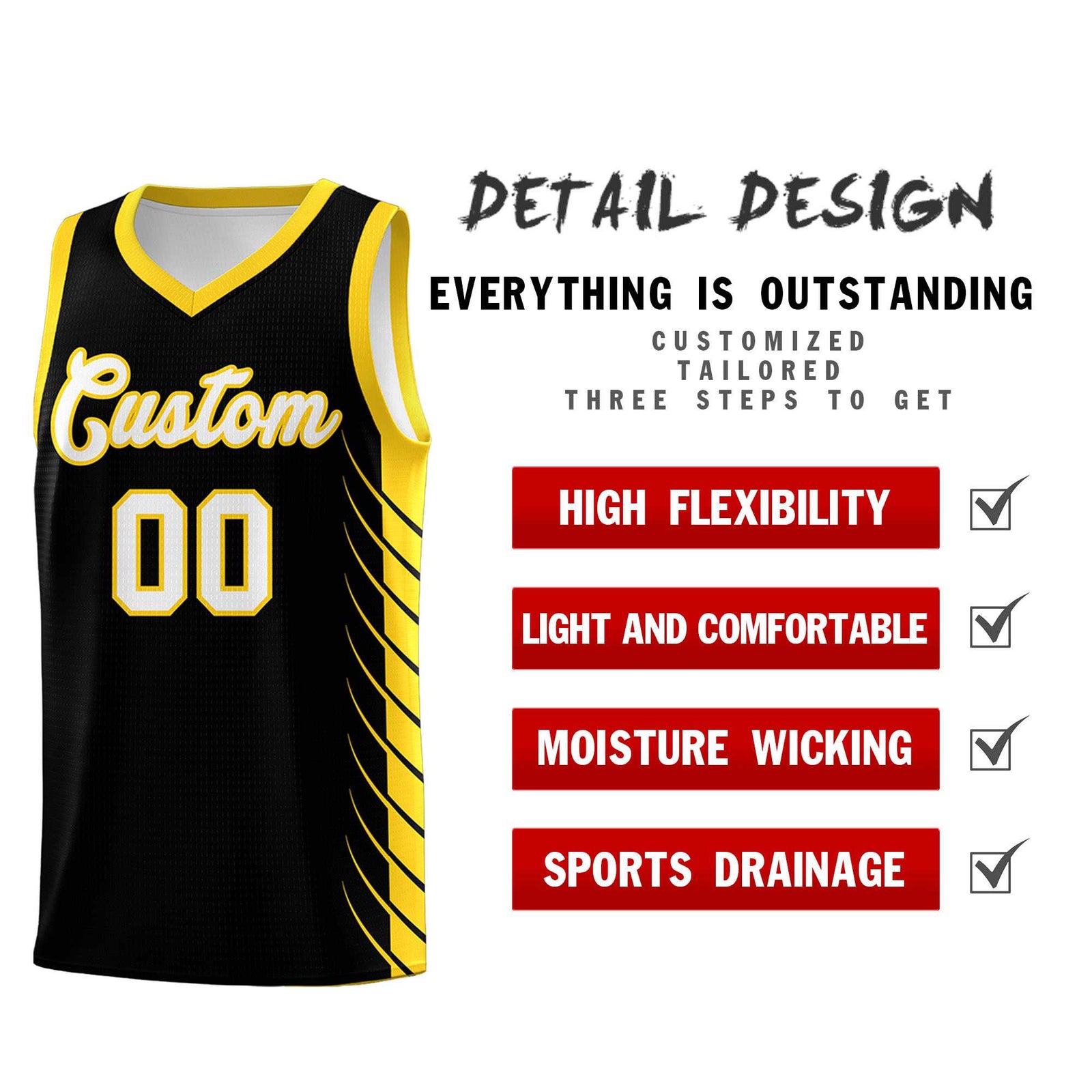 Custom Black Gold Personalized Side Symmetrical Line Pattern Sports Uniform Basketball Jersey| KXKSHOP