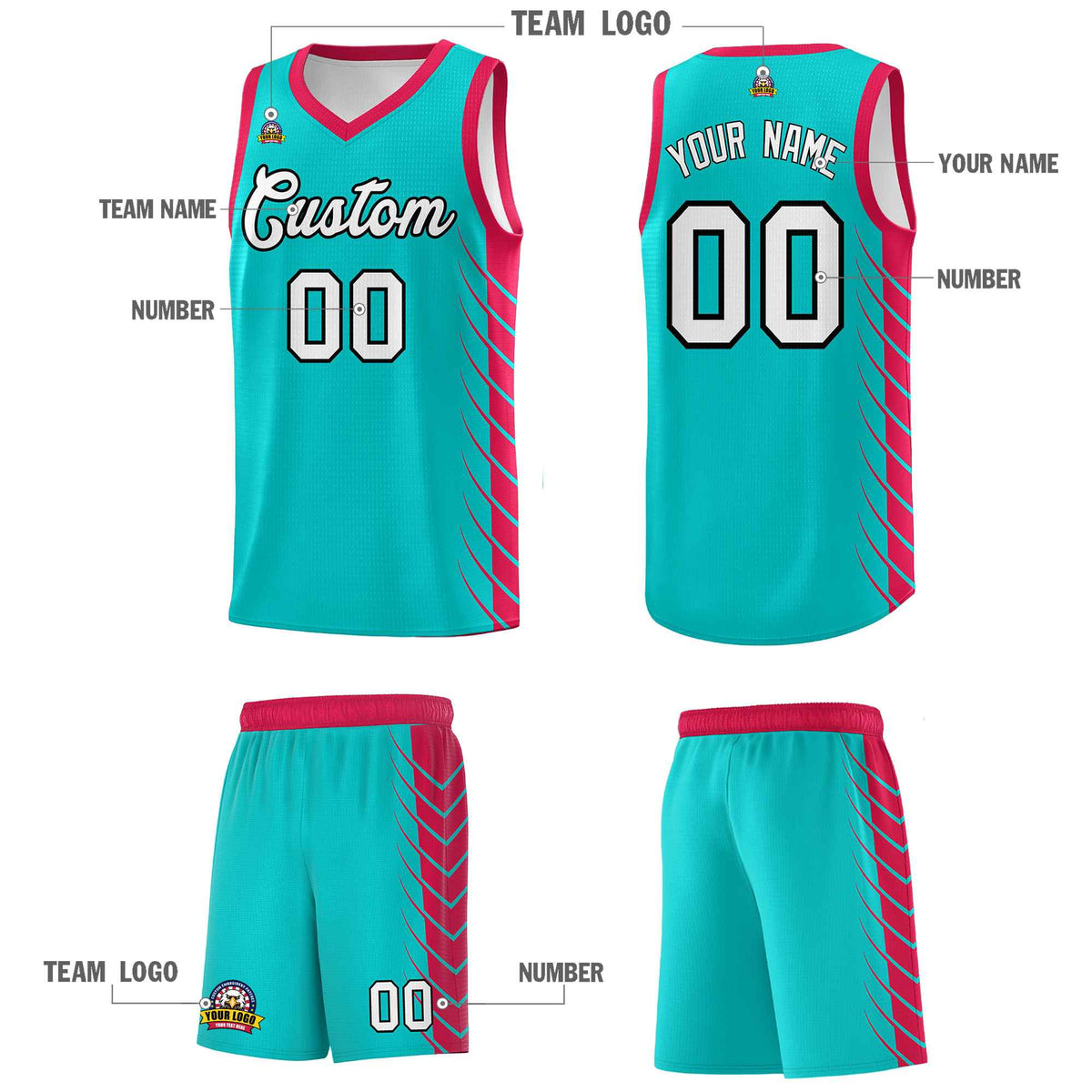 Custom Aqua Red Personalized Side Symmetrical Line Pattern Sports Uniform Basketball Jersey| KXKSHOP