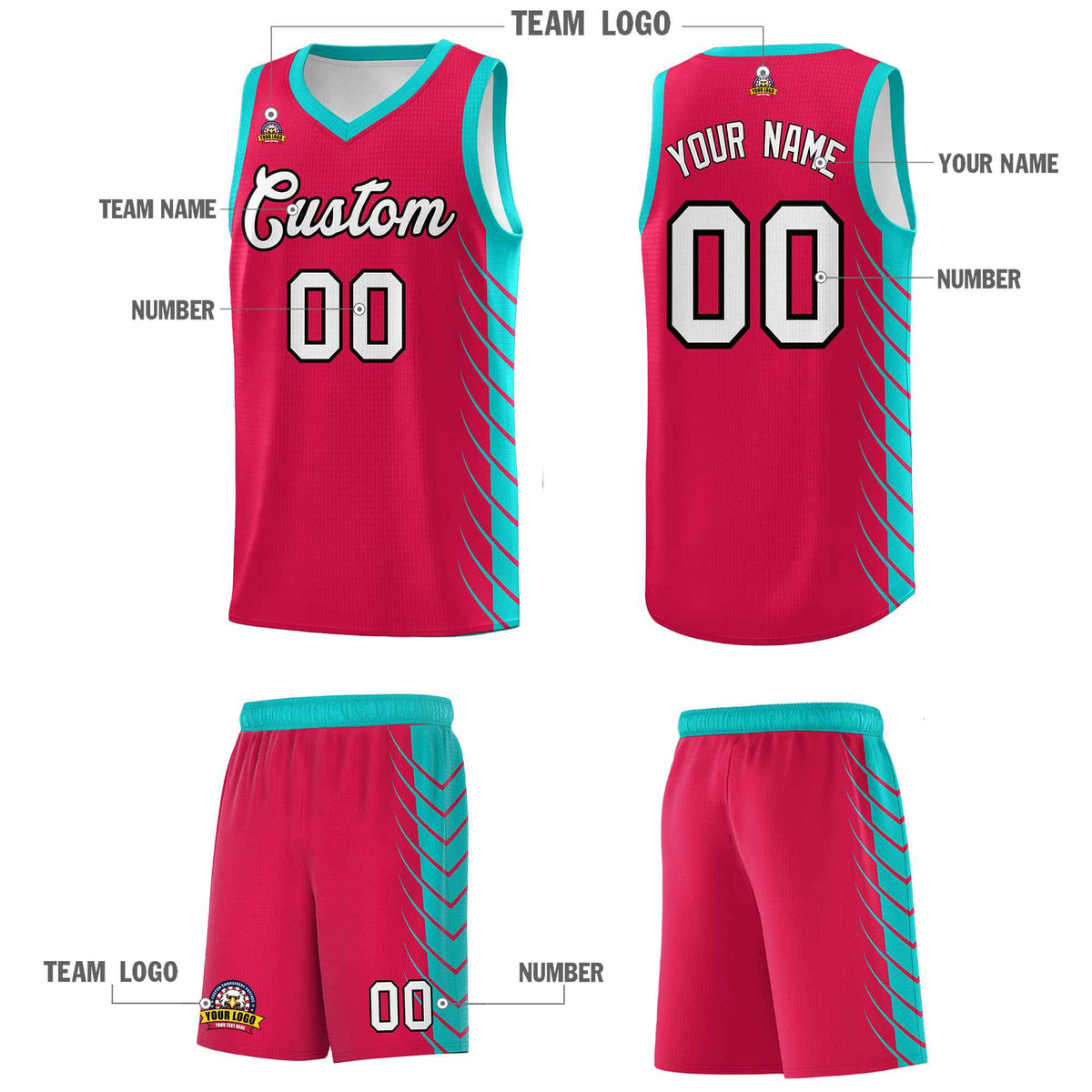 Custom Red Aqua Personalized Side Symmetrical Line Pattern Sports Uniform Basketball Jersey| KXKSHOP