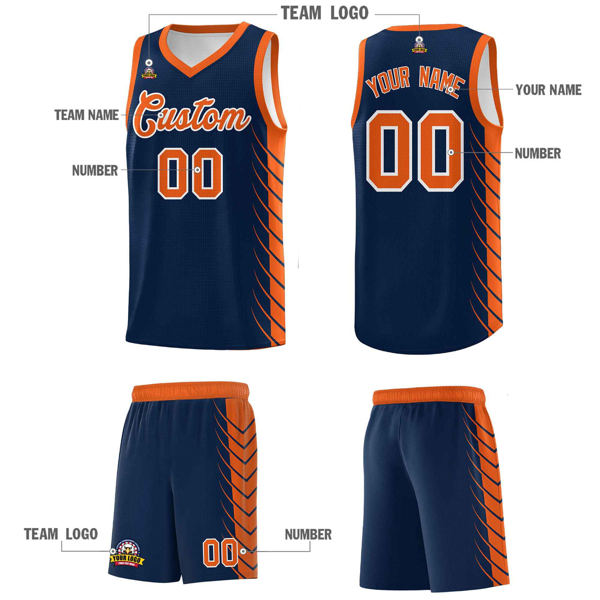 Custom Navy Orange Personalized Side Symmetrical Line Pattern Sports Uniform Basketball Jersey| KXKSHOP