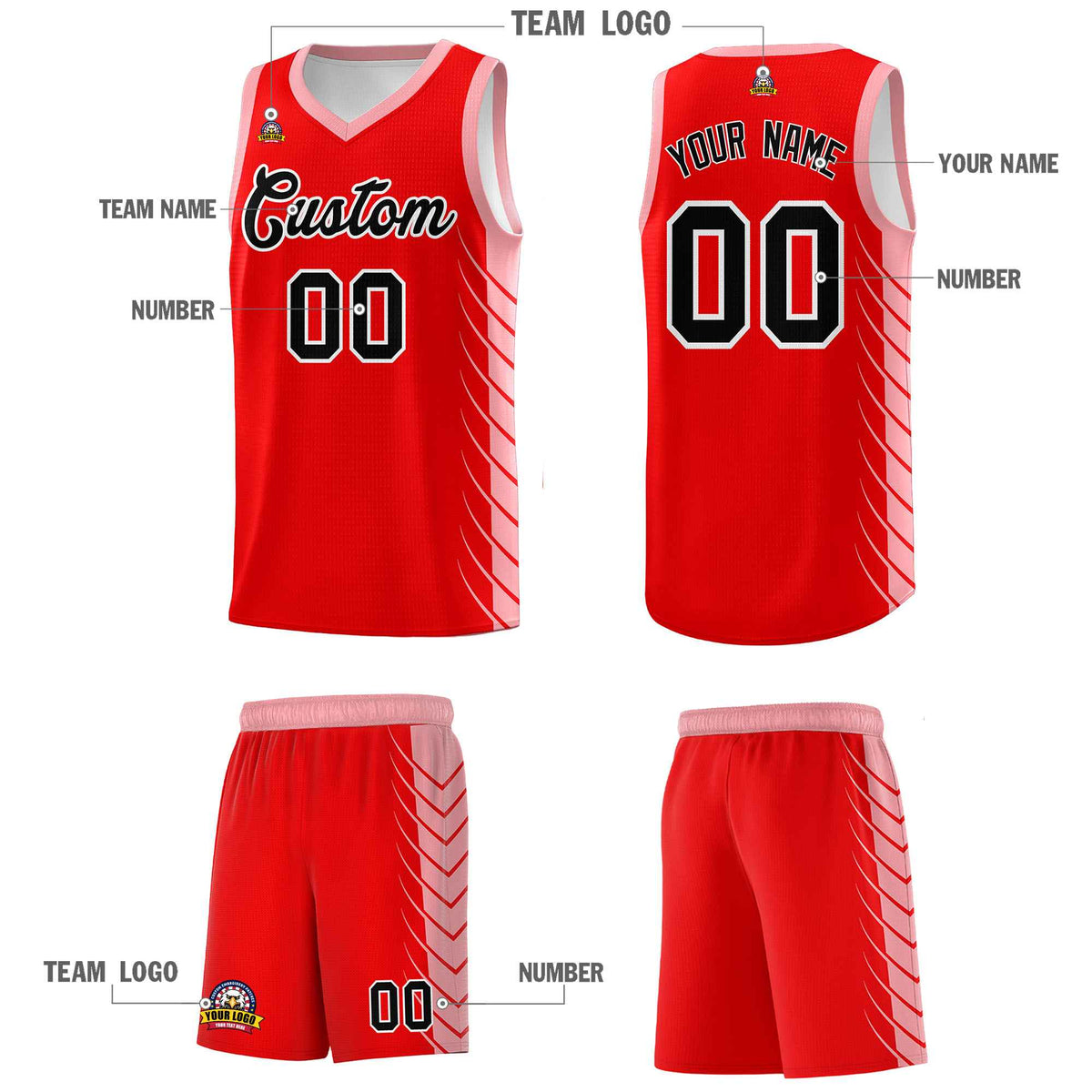 Custom Light Red Light Pink Personalized Side Symmetrical Line Pattern Sports Uniform Basketball Jersey| KXKSHOP
