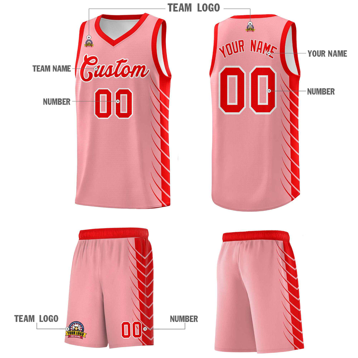 Custom Light Pink Light Red Personalized Side Symmetrical Line Pattern Sports Uniform Basketball Jersey| KXKSHOP