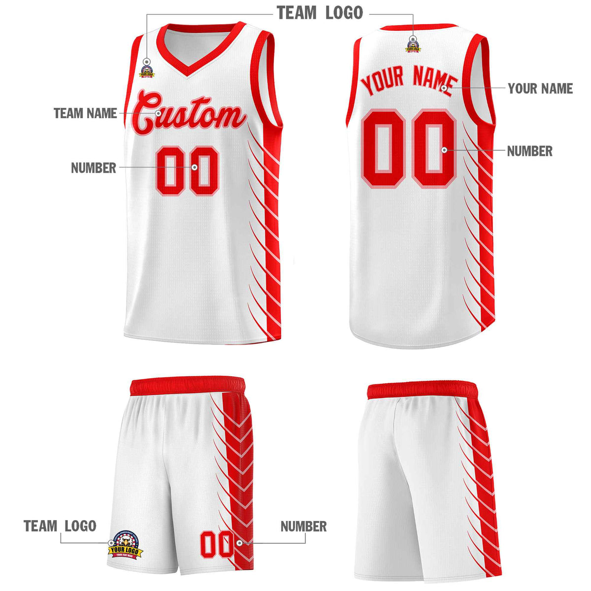 Custom White Light Red Personalized Side Symmetrical Line Pattern Sports Uniform Basketball Jersey| KXKSHOP