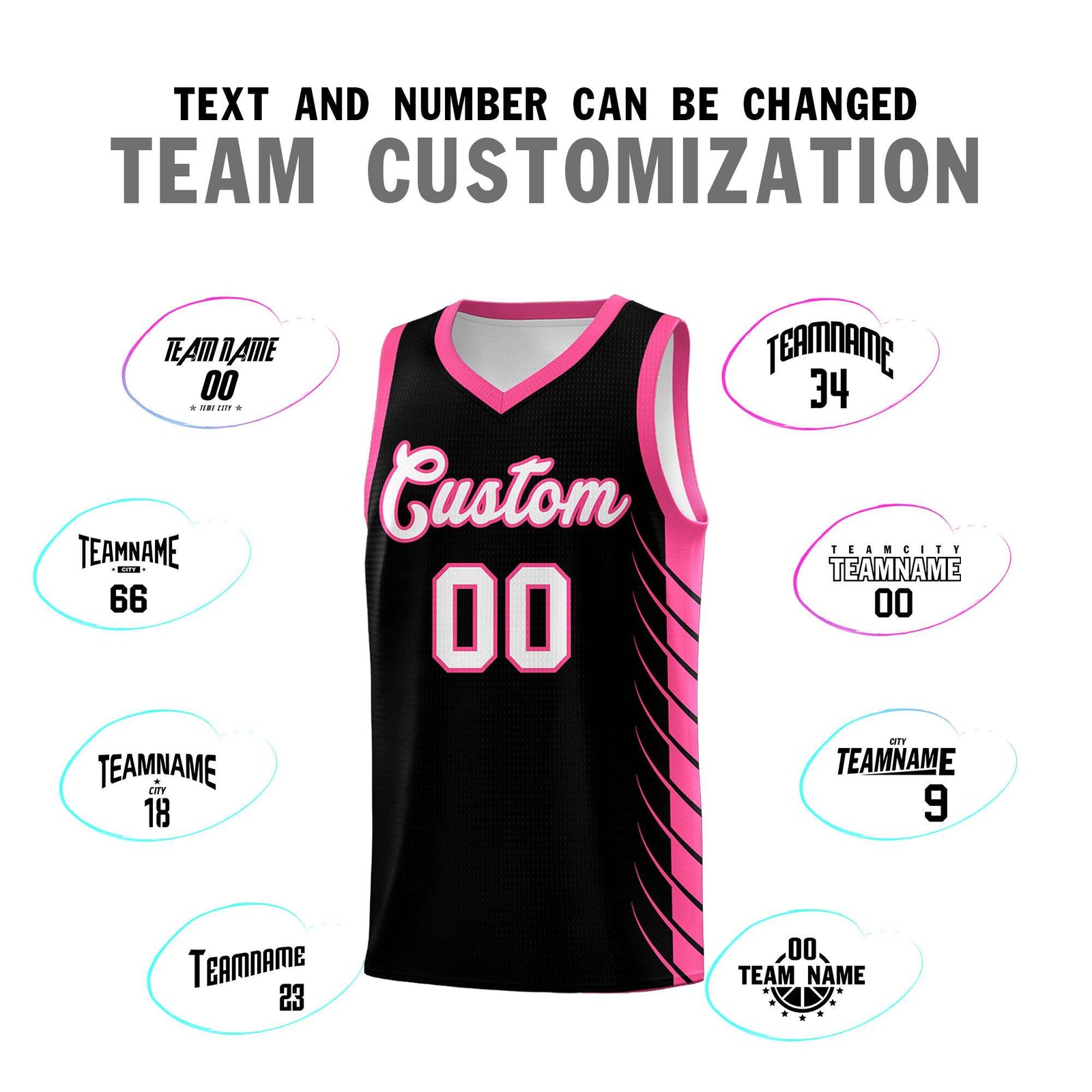 Custom Black Pink Personalized Side Symmetrical Line Pattern Sports Uniform Basketball Jersey| KXKSHOP