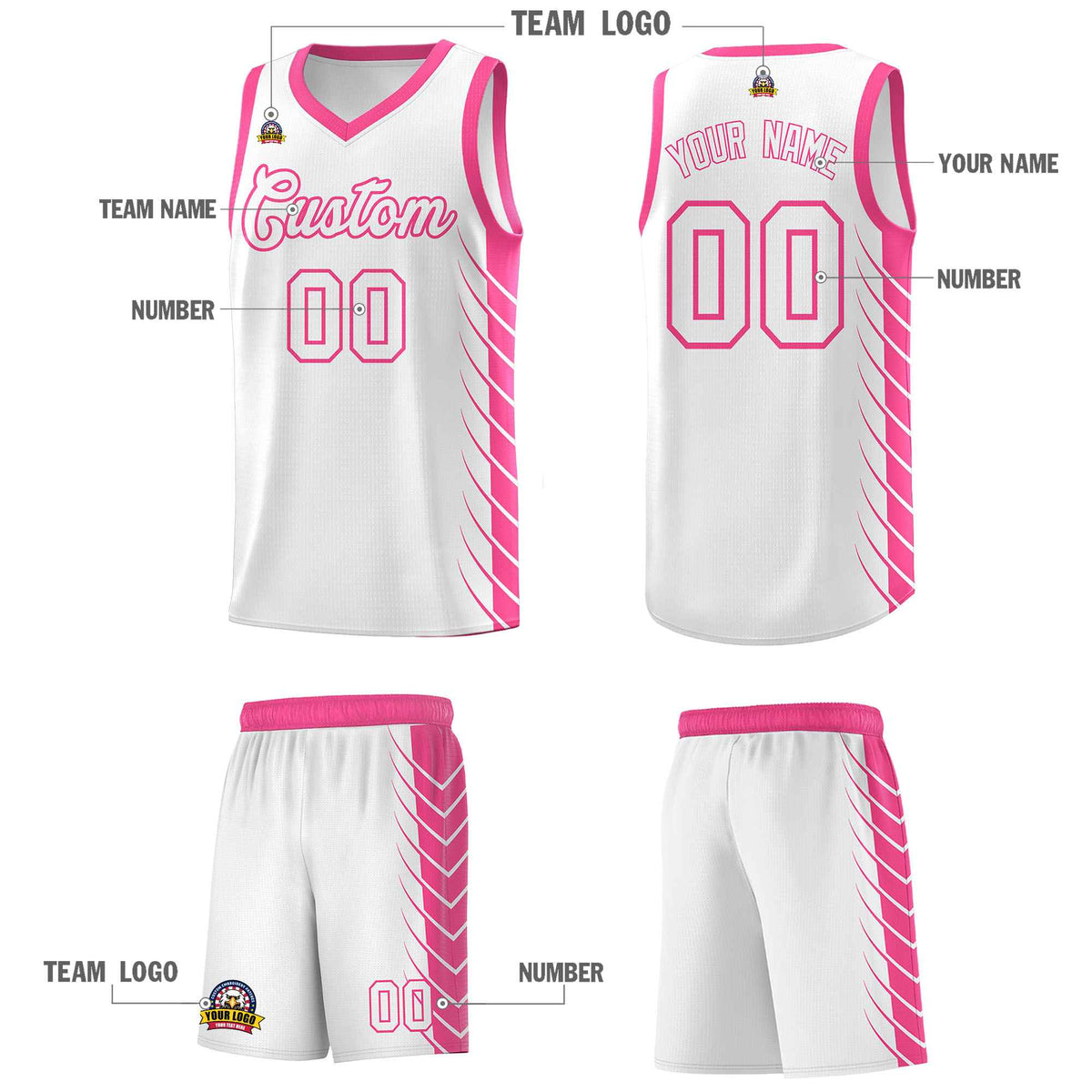 Custom White Pink Personalized Side Symmetrical Line Pattern Sports Uniform Basketball Jersey| KXKSHOP