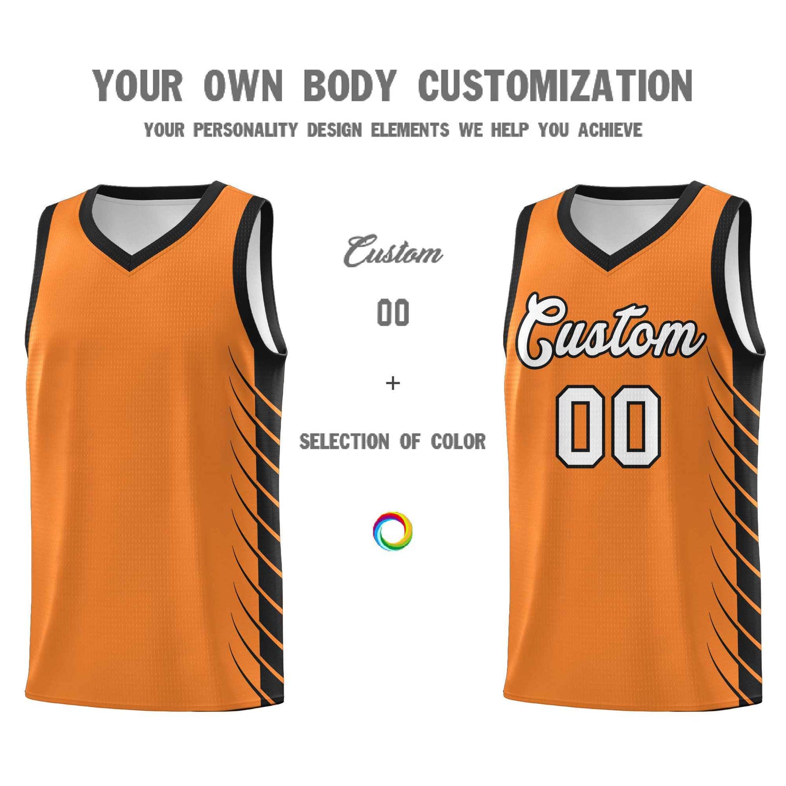 Custom Gold Orange Black Personalized Side Symmetrical Line Pattern Sports Uniform Basketball Jersey| KXKSHOP
