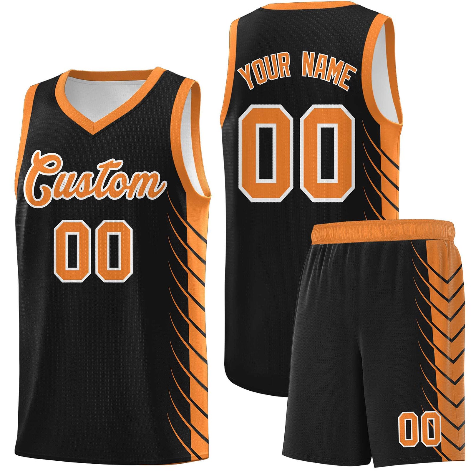Custom Black Gold Orange Personalized Side Symmetrical Line Pattern Sports Uniform Basketball Jersey| KXKSHOP
