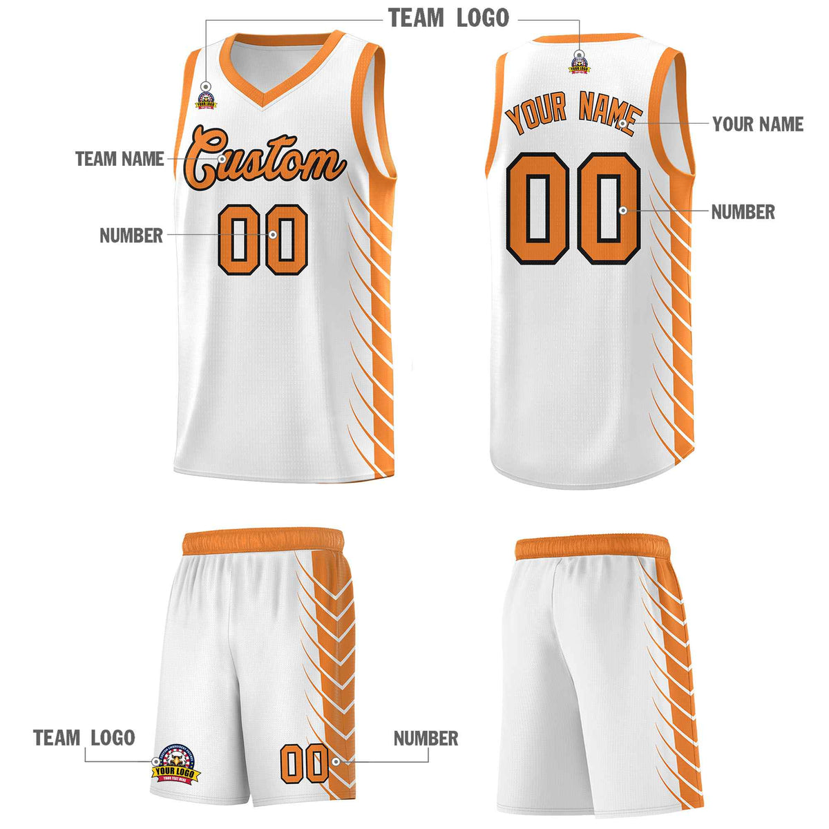 Custom White Gold Orange Personalized Side Symmetrical Line Pattern Sports Uniform Basketball Jersey| KXKSHOP