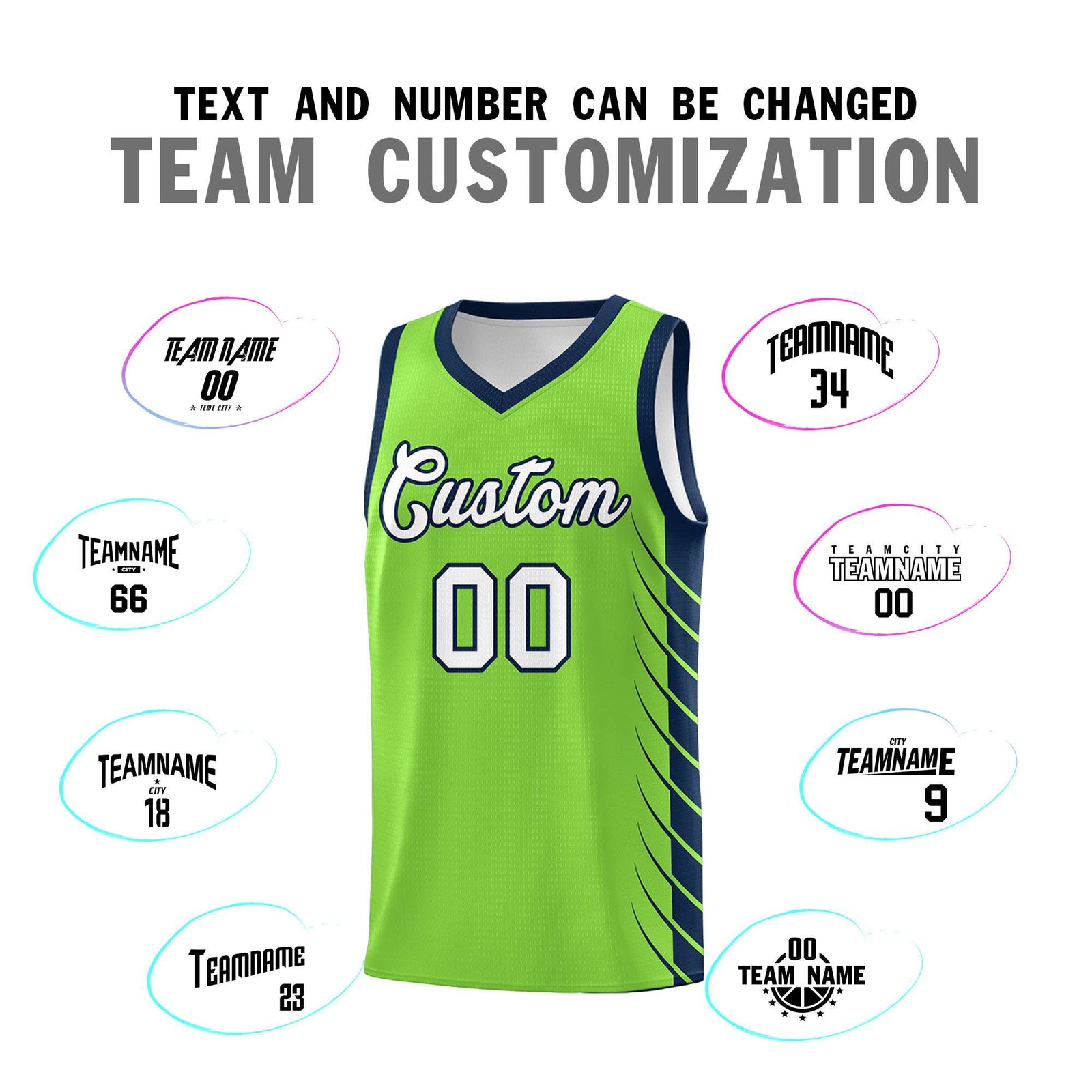 Custom Fluorescent Green Navy Personalized Side Symmetrical Line Pattern Sports Uniform Basketball Jersey| KXKSHOP