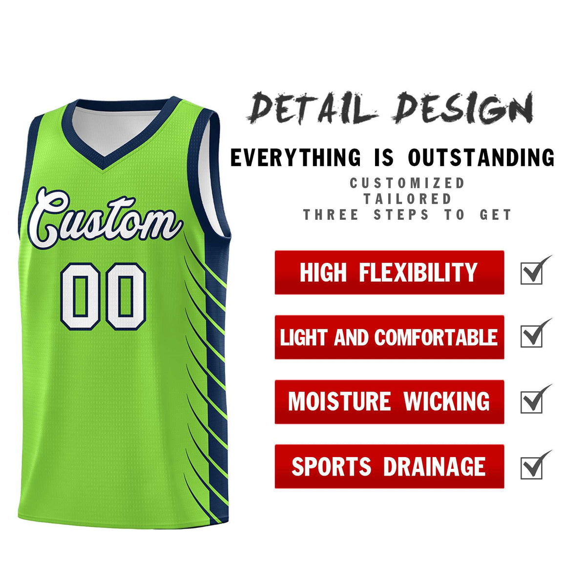 Custom Fluorescent Green Navy Personalized Side Symmetrical Line Pattern Sports Uniform Basketball Jersey| KXKSHOP