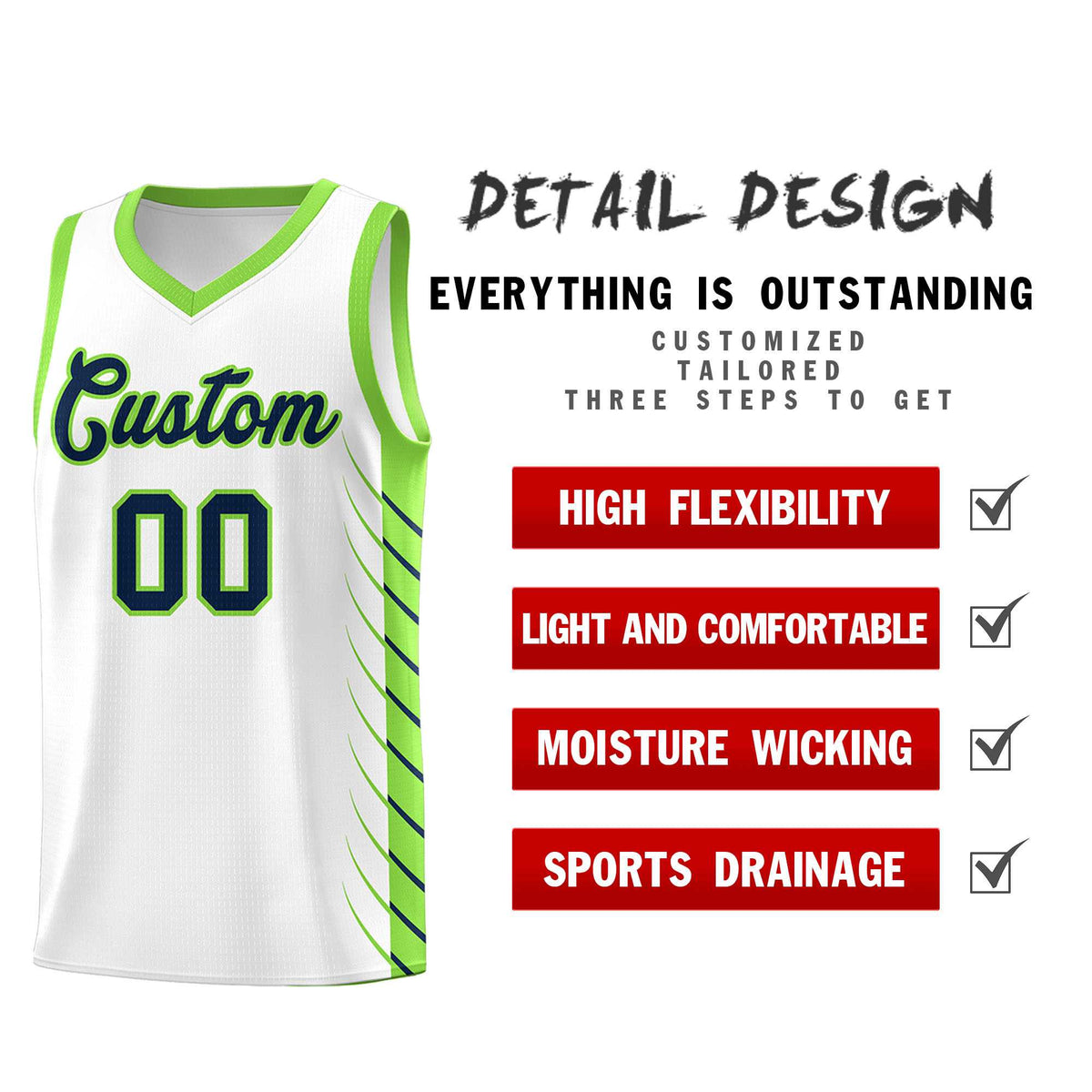 Custom White Fluorescent Green Personalized Side Symmetrical Line Pattern Sports Uniform Basketball Jersey| KXKSHOP
