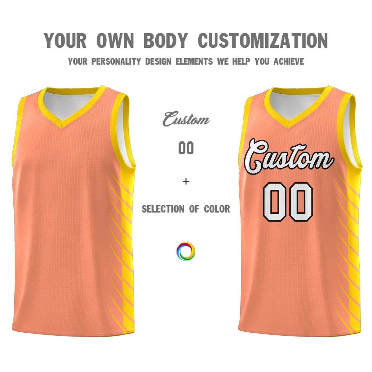 Custom Light Orange Gold Personalized Side Symmetrical Line Pattern Sports Uniform Basketball Jersey| KXKSHOP