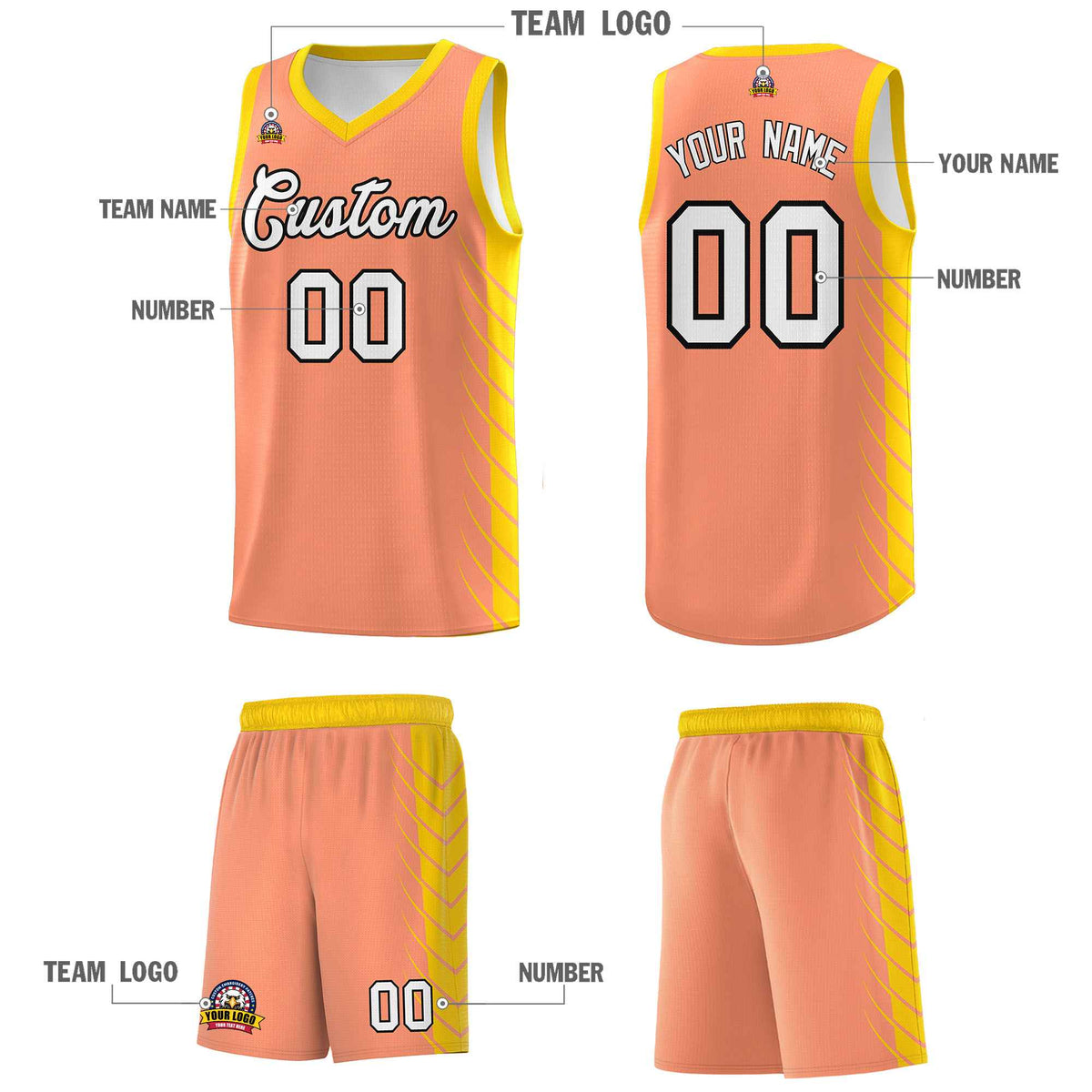 Custom Light Orange Gold Personalized Side Symmetrical Line Pattern Sports Uniform Basketball Jersey| KXKSHOP
