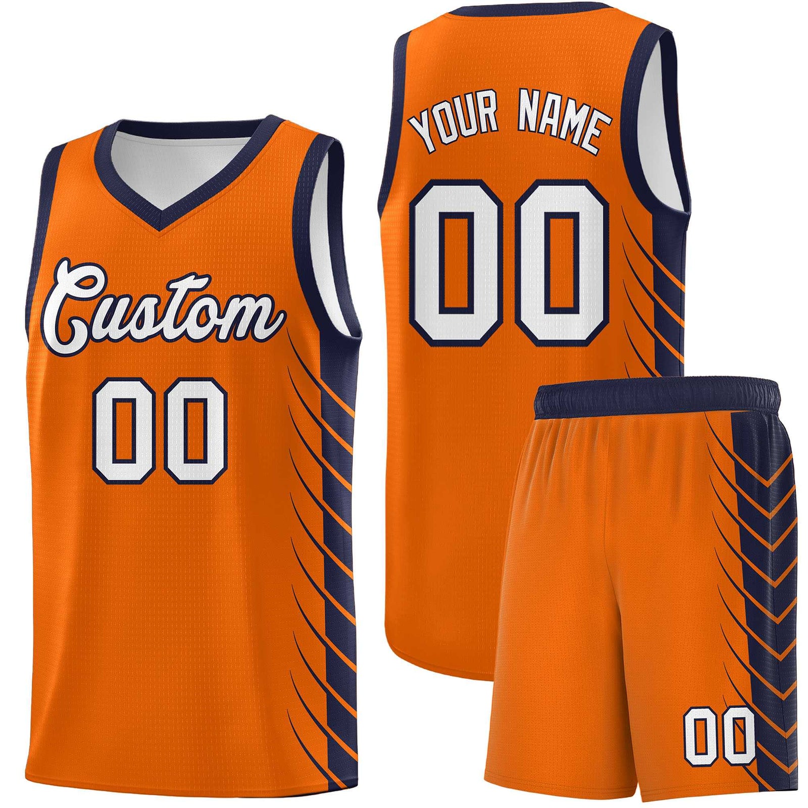 Custom Orange Navy Personalized Side Symmetrical Line Pattern Sports Uniform Basketball Jersey| KXKSHOP