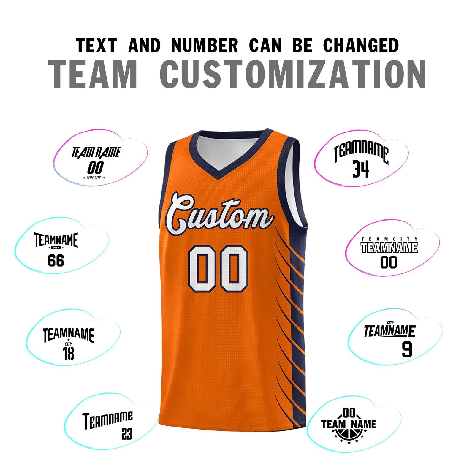Custom Orange Navy Personalized Side Symmetrical Line Pattern Sports Uniform Basketball Jersey| KXKSHOP