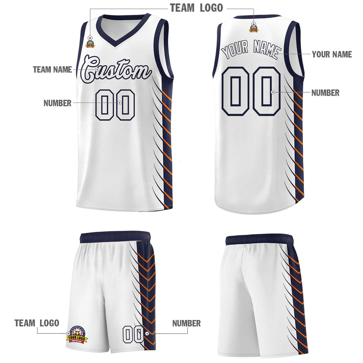 Custom White Navy Personalized Side Symmetrical Line Pattern Sports Uniform Basketball Jersey| KXKSHOP