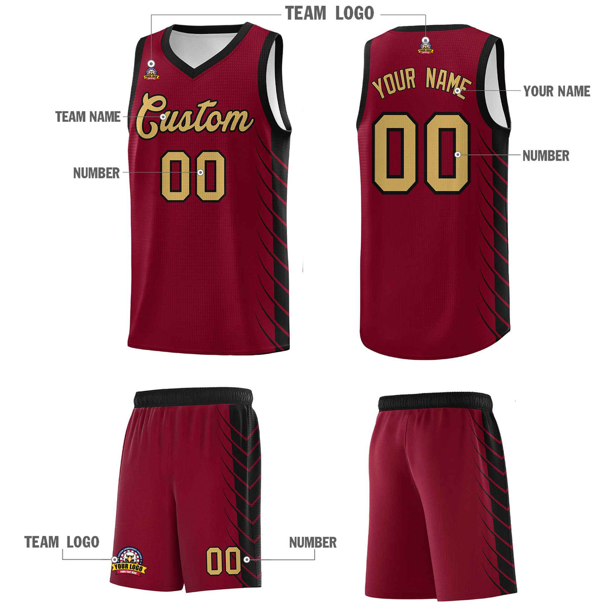 Custom Crimson Black Personalized Side Symmetrical Line Pattern Sports Uniform Basketball Jersey| KXKSHOP
