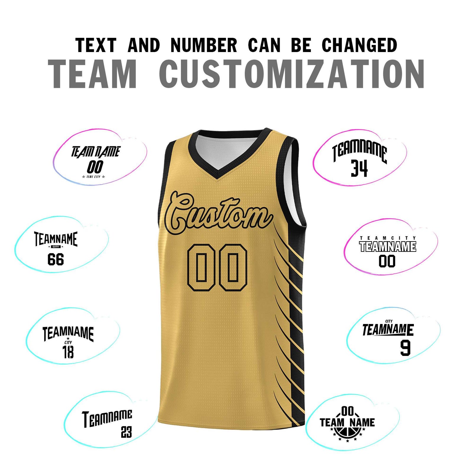Custom Old Gold Black Personalized Side Symmetrical Line Pattern Sports Uniform Basketball Jersey| KXKSHOP