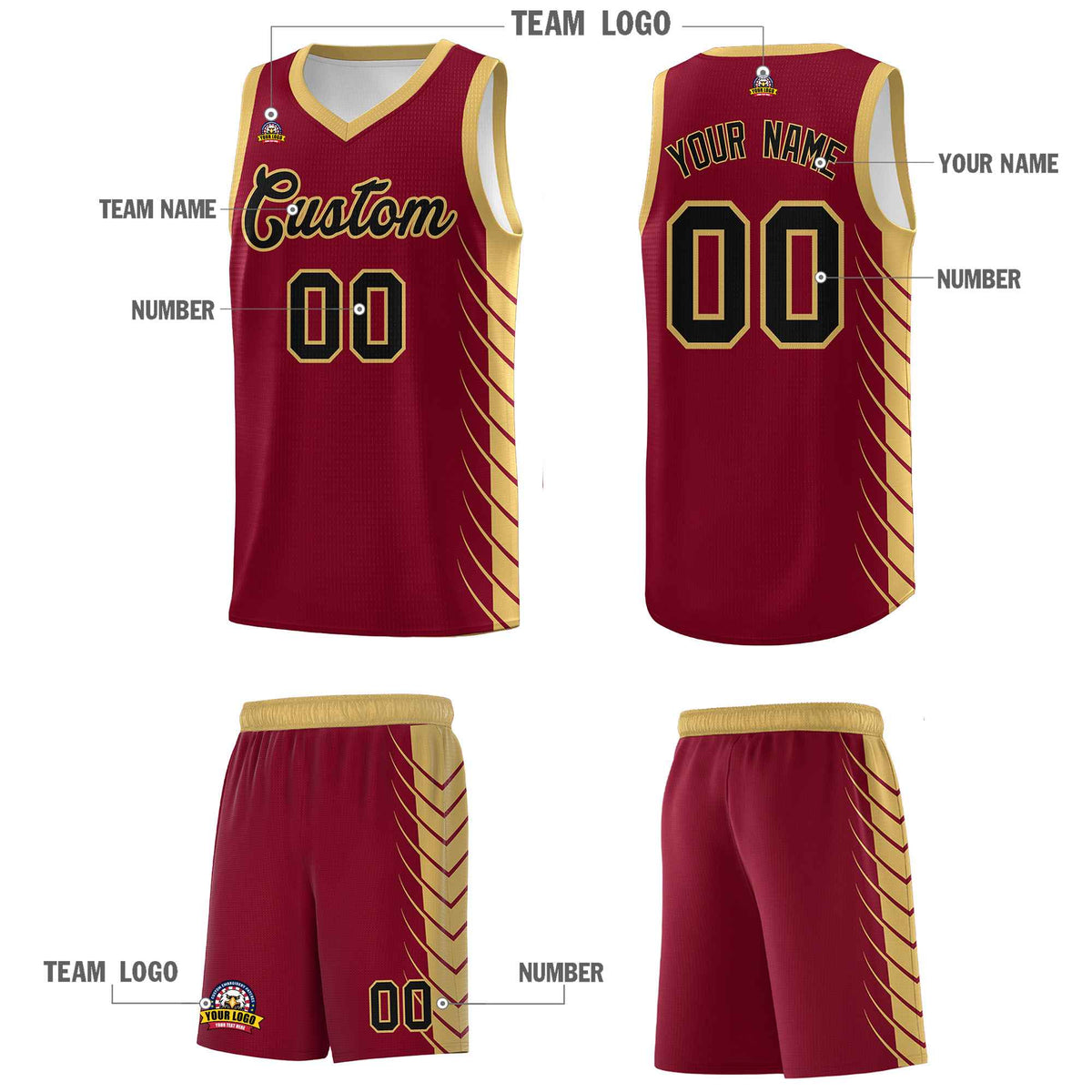 Custom Crimson Old Gold Personalized Side Symmetrical Line Pattern Sports Uniform Basketball Jersey| KXKSHOP