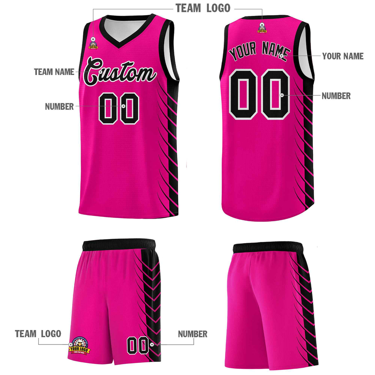 Custom Pink Black Personalized Side Symmetrical Line Pattern Sports Uniform Basketball Jersey| KXKSHOP