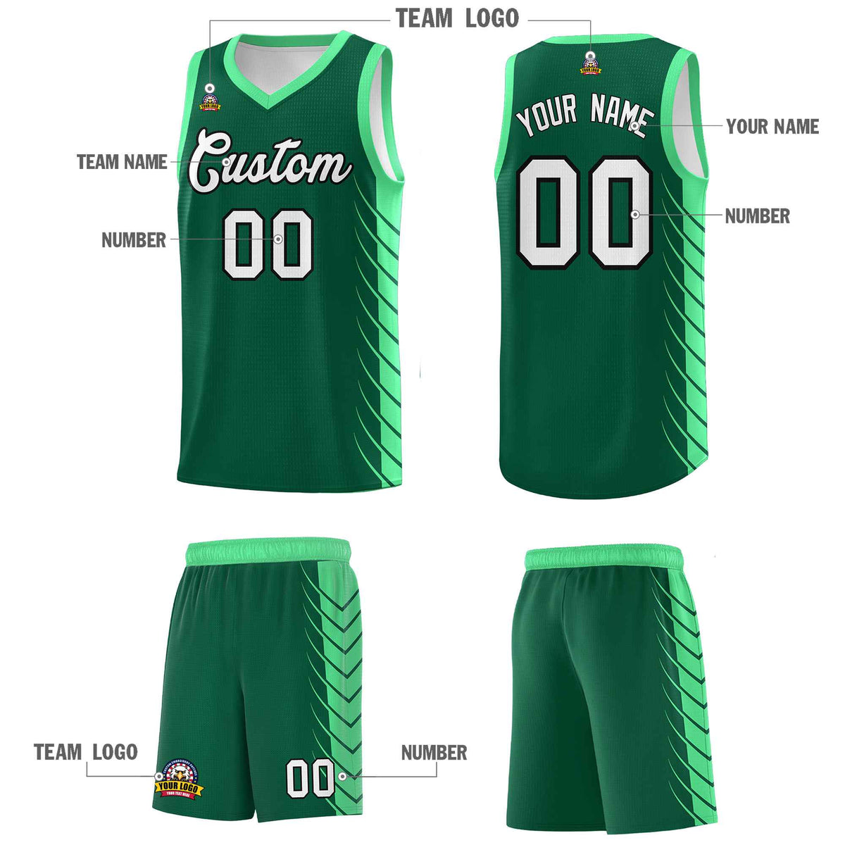 Custom Kelly Green Green Personalized Side Symmetrical Line Pattern Sports Uniform Basketball Jersey| KXKSHOP