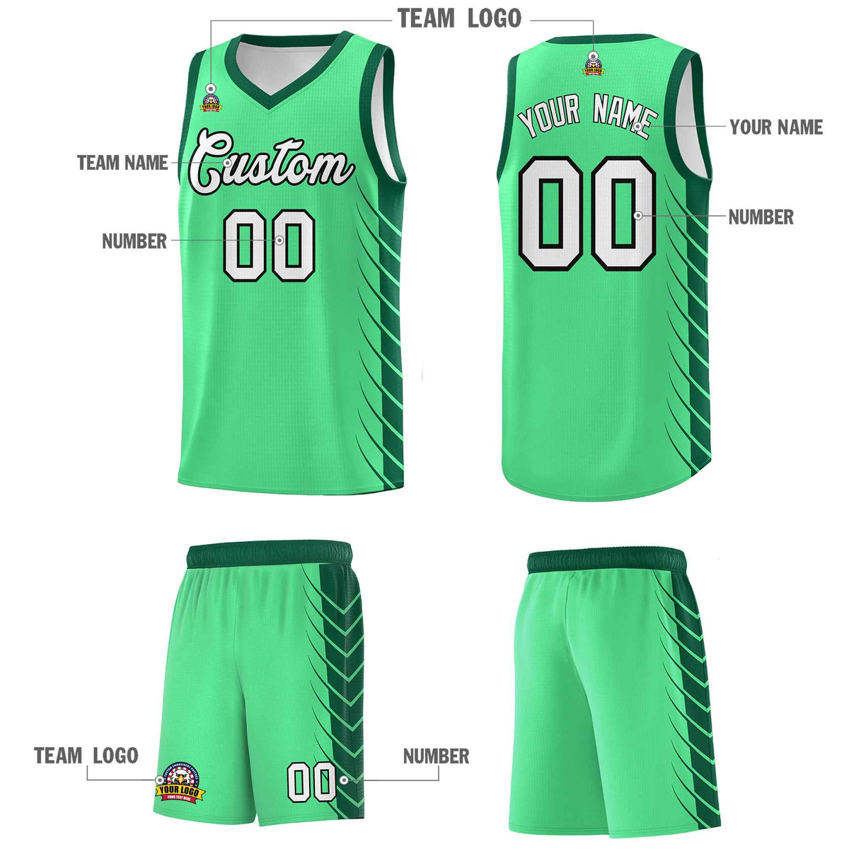 Custom Green Kelly Green Personalized Side Symmetrical Line Pattern Sports Uniform Basketball Jersey| KXKSHOP
