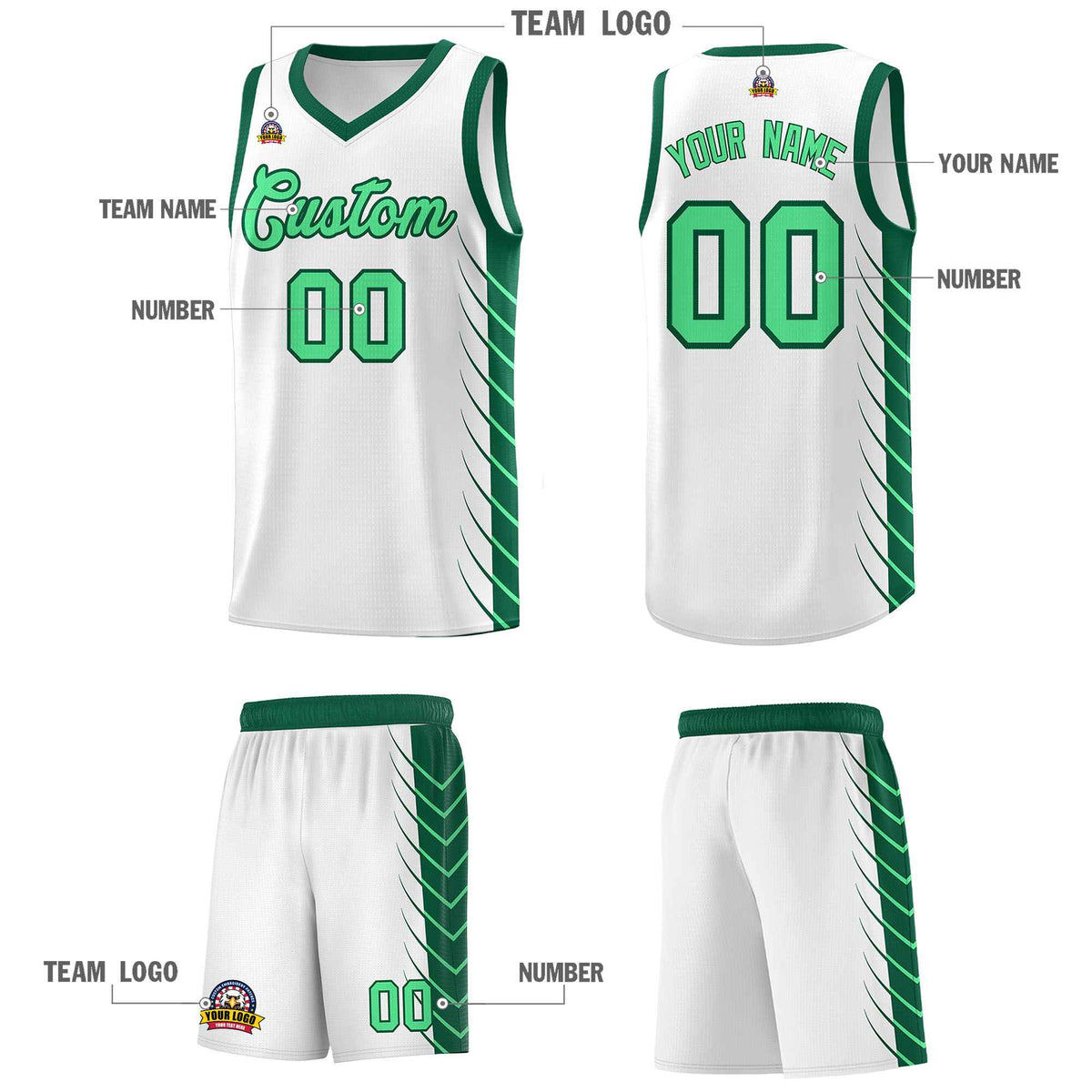 Custom White Kelly Green Personalized Side Symmetrical Line Pattern Sports Uniform Basketball Jersey| KXKSHOP