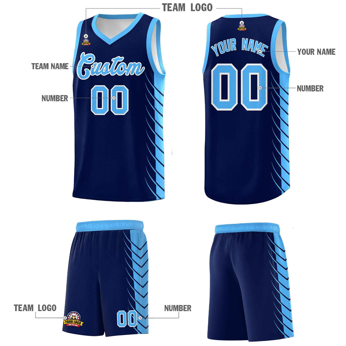 Custom Navy Powder Blue Personalized Side Symmetrical Line Pattern Sports Uniform Basketball Jersey| KXKSHOP