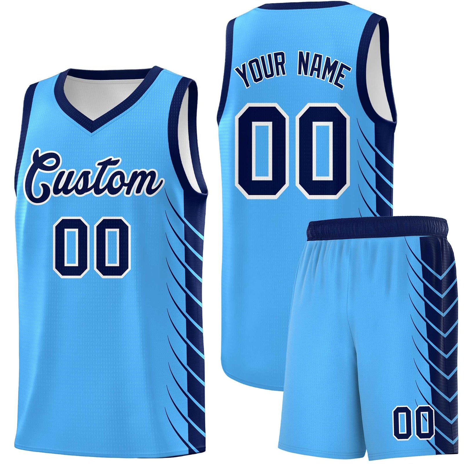 Custom Powder Blue Navy Personalized Side Symmetrical Line Pattern Sports Uniform Basketball Jersey| KXKSHOP