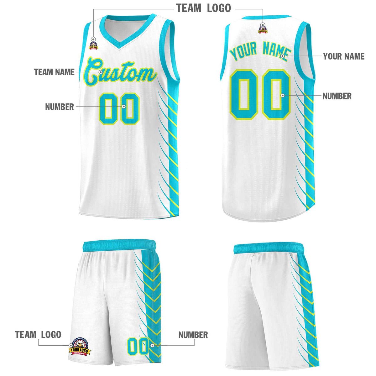 Custom White Sky Blue Personalized Side Symmetrical Line Pattern Sports Uniform Basketball Jersey| KXKSHOP