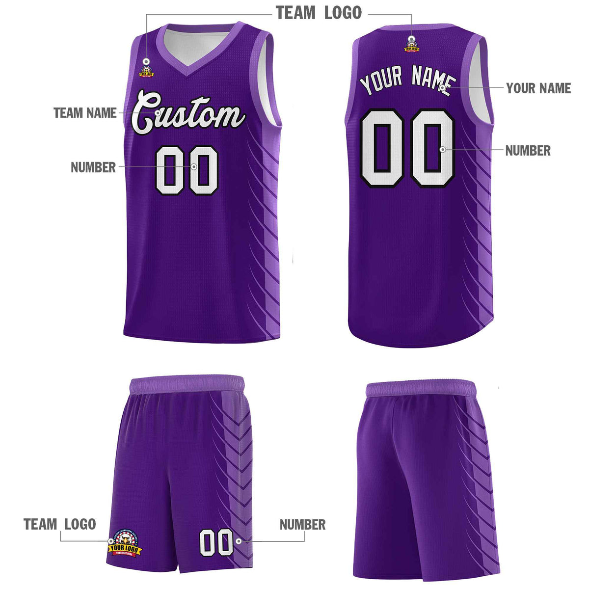 Custom Purple Light Purple Personalized Side Symmetrical Line Pattern Sports Uniform Basketball Jersey| KXKSHOP