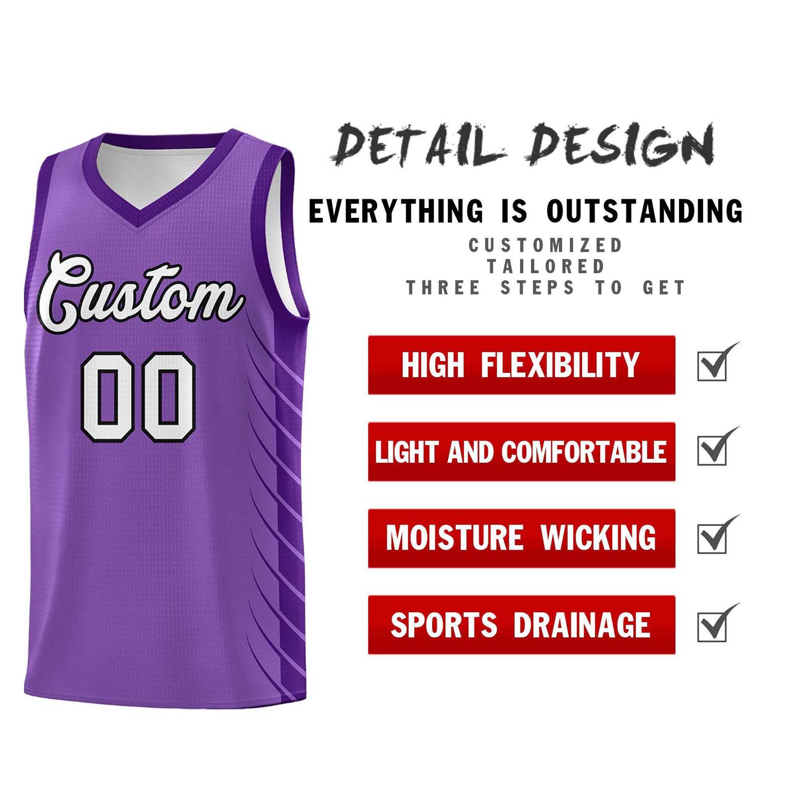 Custom Light Purple Purple Personalized Side Symmetrical Line Pattern Sports Uniform Basketball Jersey| KXKSHOP