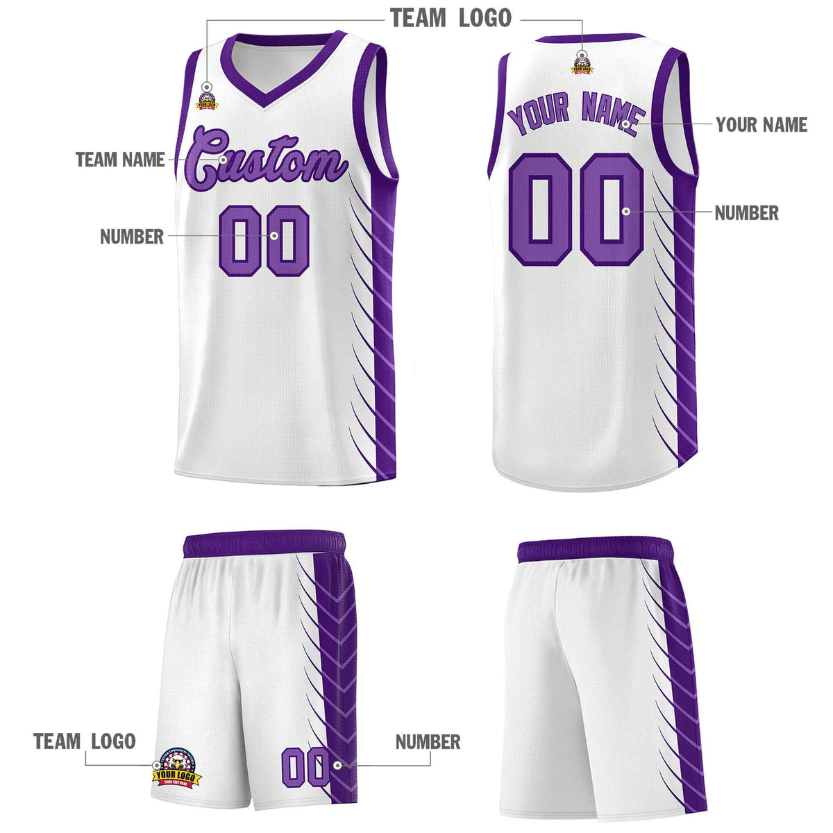 Custom White Purple Personalized Side Symmetrical Line Pattern Sports Uniform Basketball Jersey| KXKSHOP