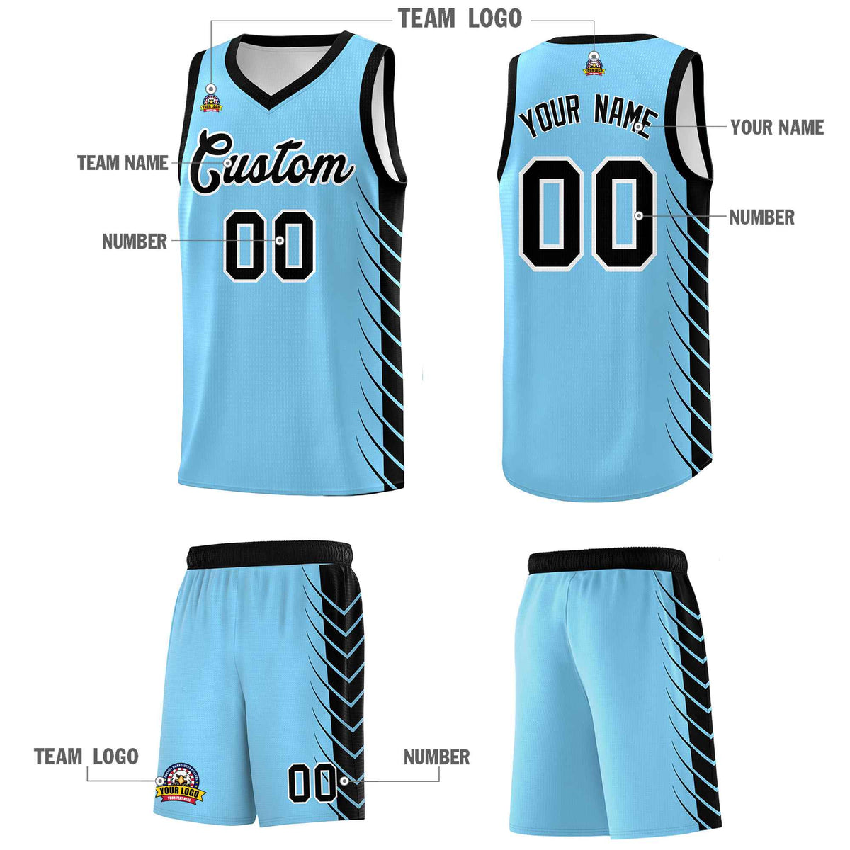 Custom Light Blue Black Personalized Side Symmetrical Line Pattern Sports Uniform Basketball Jersey| KXKSHOP