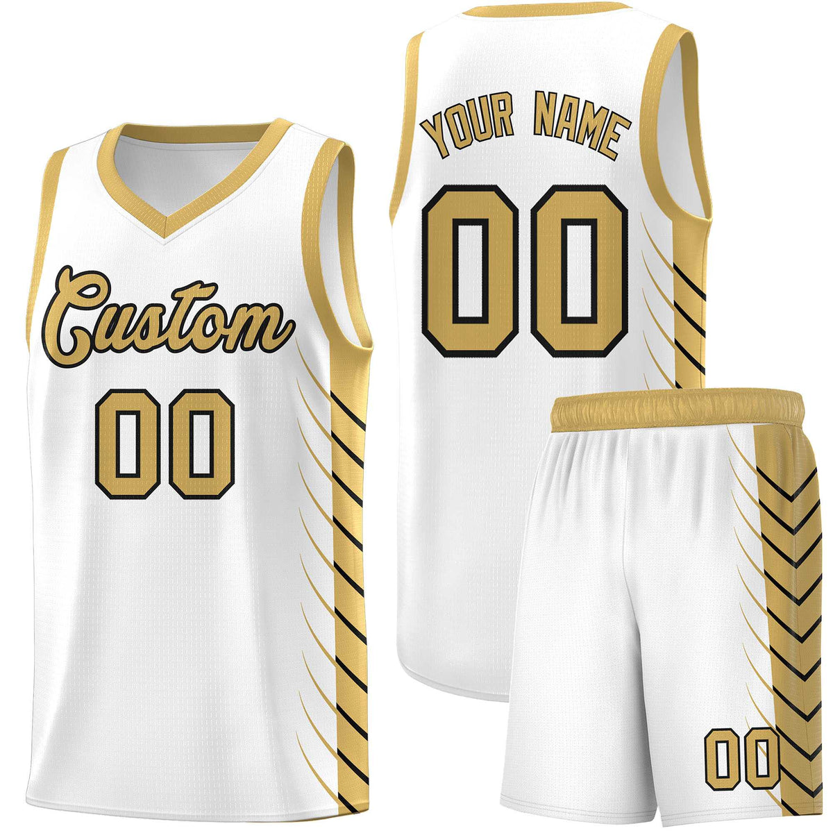 Custom White Old Gold Personalized Side Symmetrical Line Pattern Sports Uniform Basketball Jersey| KXKSHOP