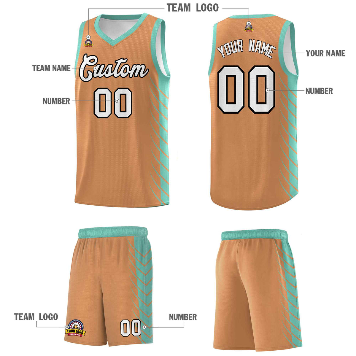 Custom Buckskin Brown Bright Green Personalized Side Symmetrical Line Pattern Sports Uniform Basketball Jersey| KXKSHOP