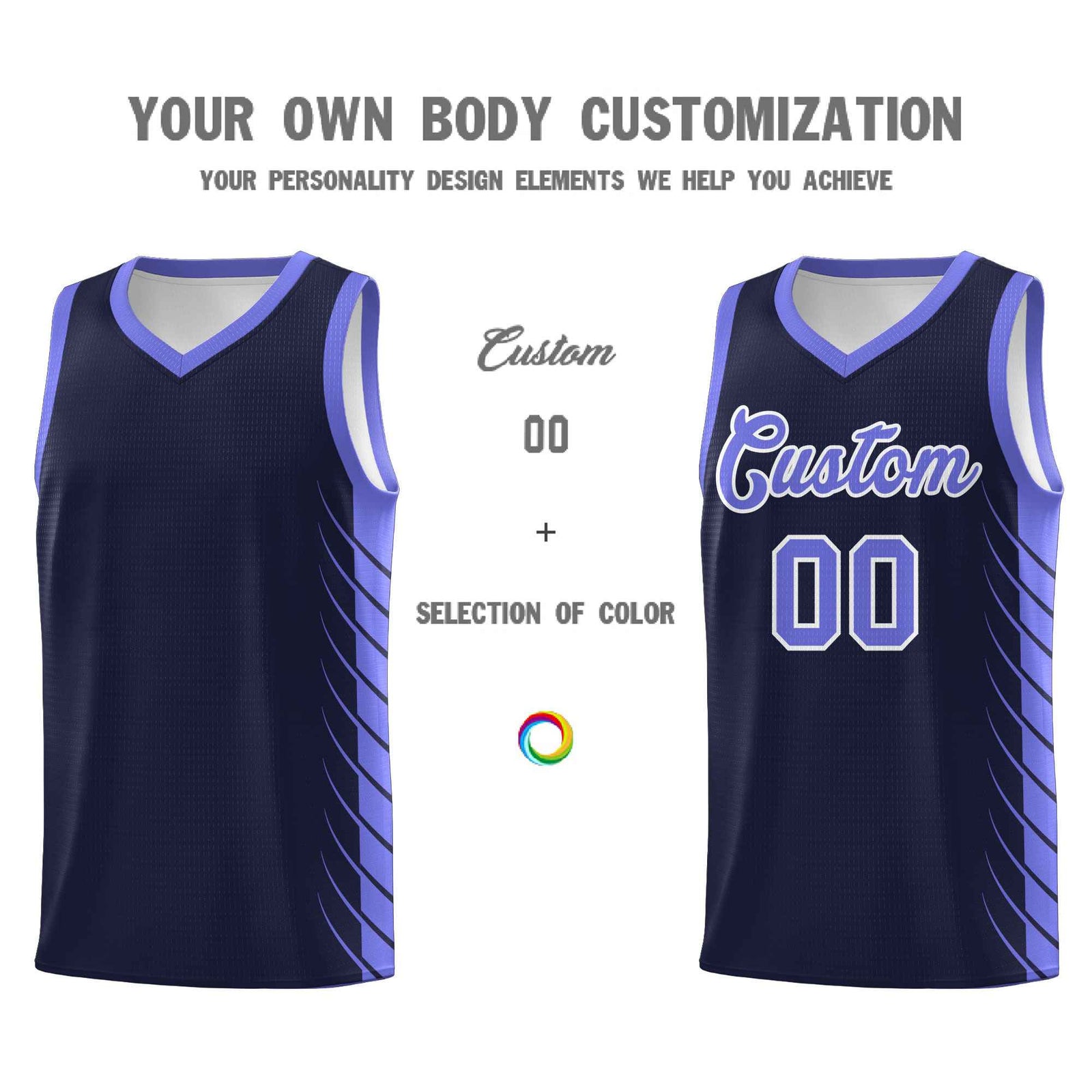 Custom Navy Purple Personalized Side Symmetrical Line Pattern Sports Uniform Basketball Jersey| KXKSHOP