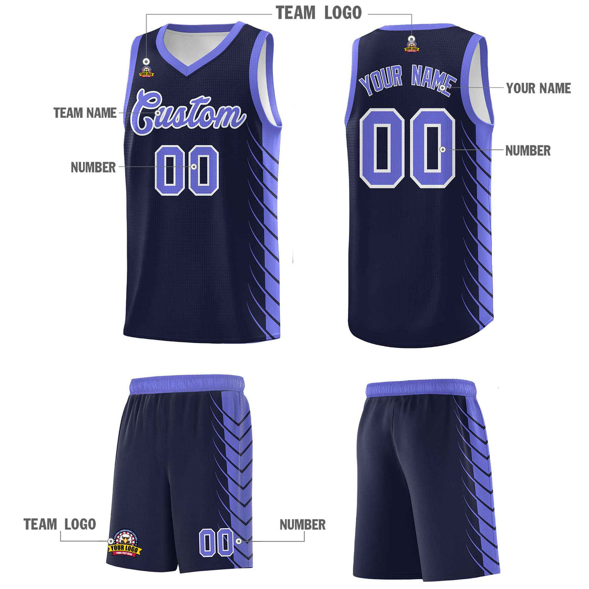 Custom Navy Purple Personalized Side Symmetrical Line Pattern Sports Uniform Basketball Jersey| KXKSHOP